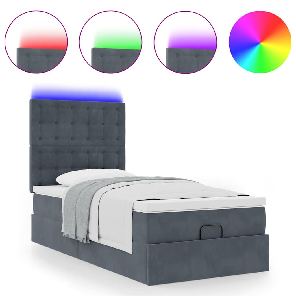 Ottoman bed met matrassen en LED's 90x190cm fluweel donkergrijs is nu te koop bij PeponiXL, paradijselijk wonen!