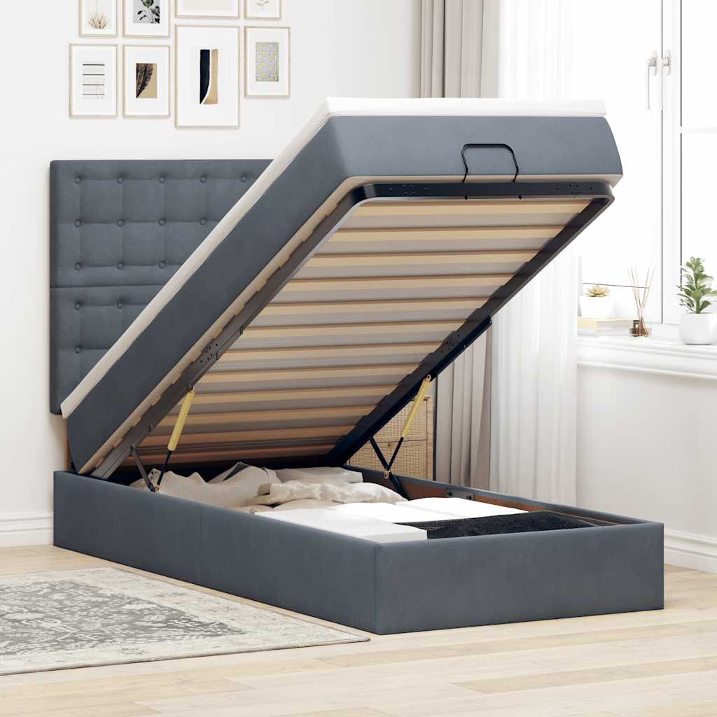 Ottoman bed met matrassen en LED's 90x190cm fluweel donkergrijs is nu te koop bij PeponiXL, paradijselijk wonen!