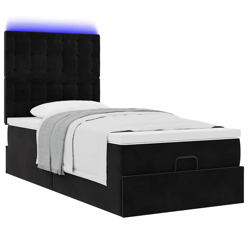 Ottoman bed met matrassen en LED's 90x190cm fluweel zwart is nu te koop bij PeponiXL, paradijselijk wonen!