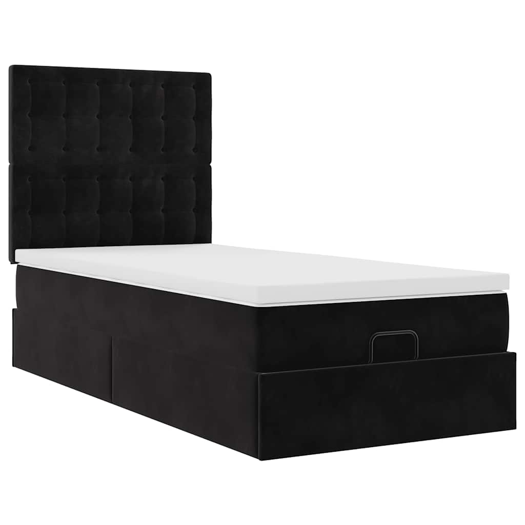 Ottoman bed met matrassen en LED's 90x190cm fluweel zwart is nu te koop bij PeponiXL, paradijselijk wonen!