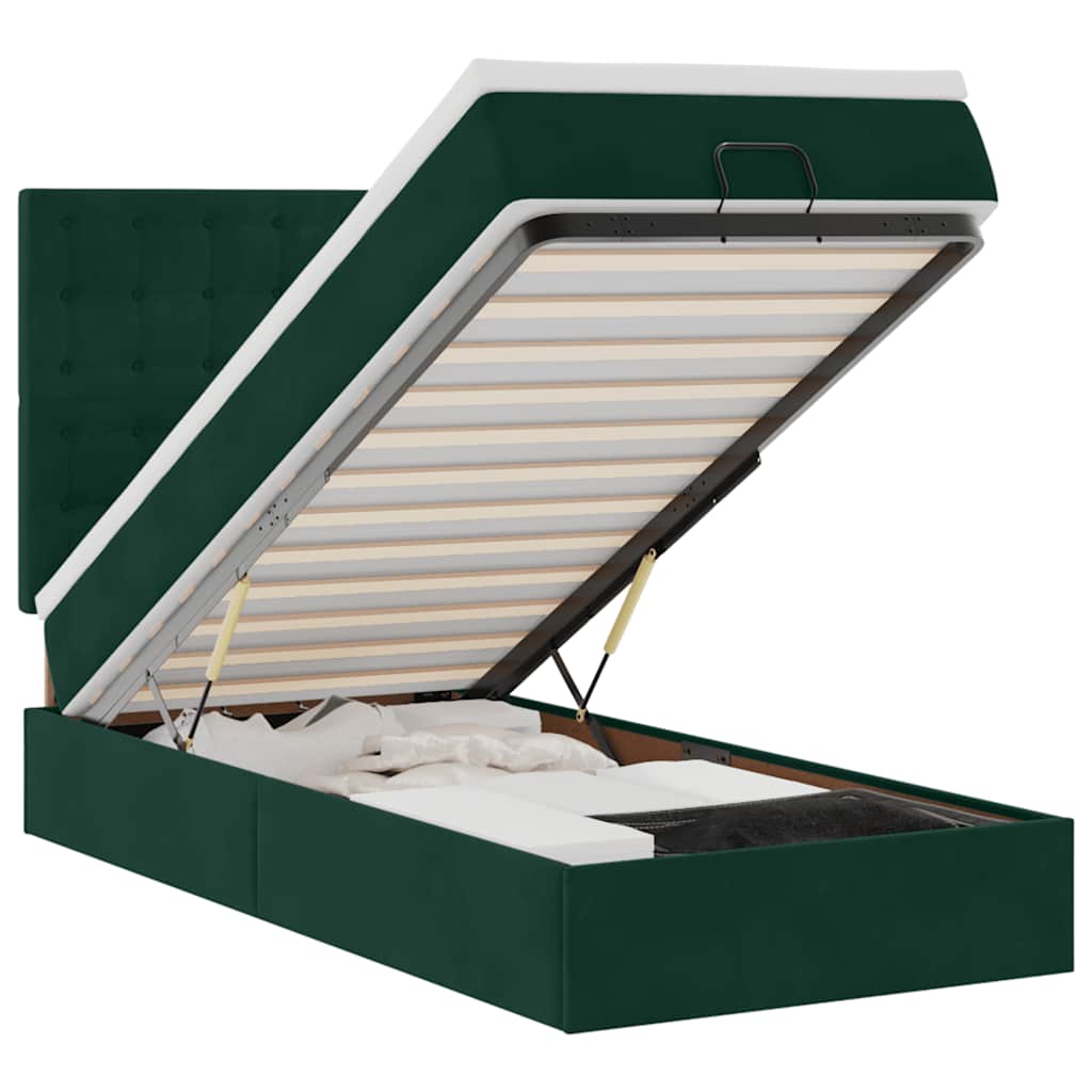 Ottoman bed met matrassen en LED's 90x190cm fluweel donkergroen is nu te koop bij PeponiXL, paradijselijk wonen!