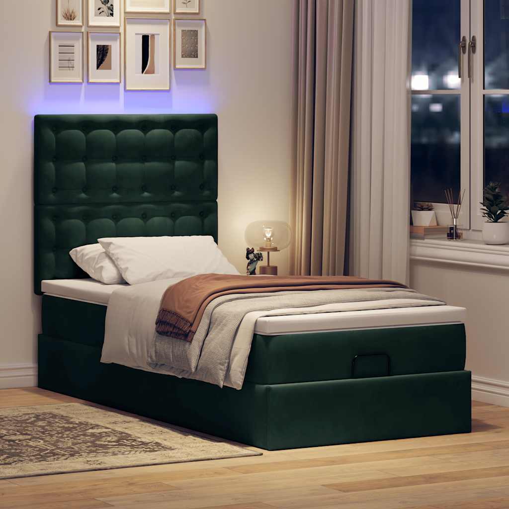 Ottoman bed met matrassen en LED's 90x190cm fluweel donkergroen is nu te koop bij PeponiXL, paradijselijk wonen!