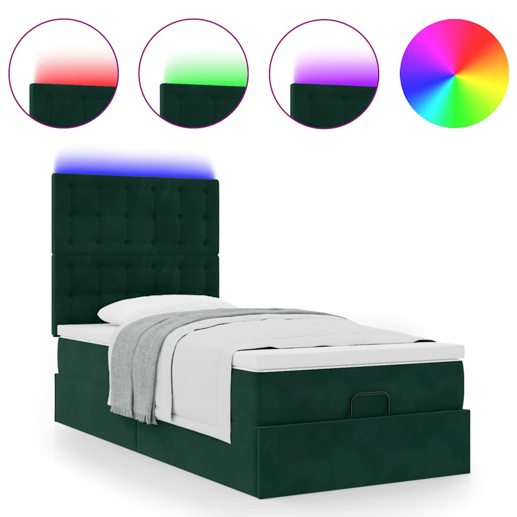 Ottoman bed met matrassen en LED's 90x190cm fluweel donkergroen is nu te koop bij PeponiXL, paradijselijk wonen!