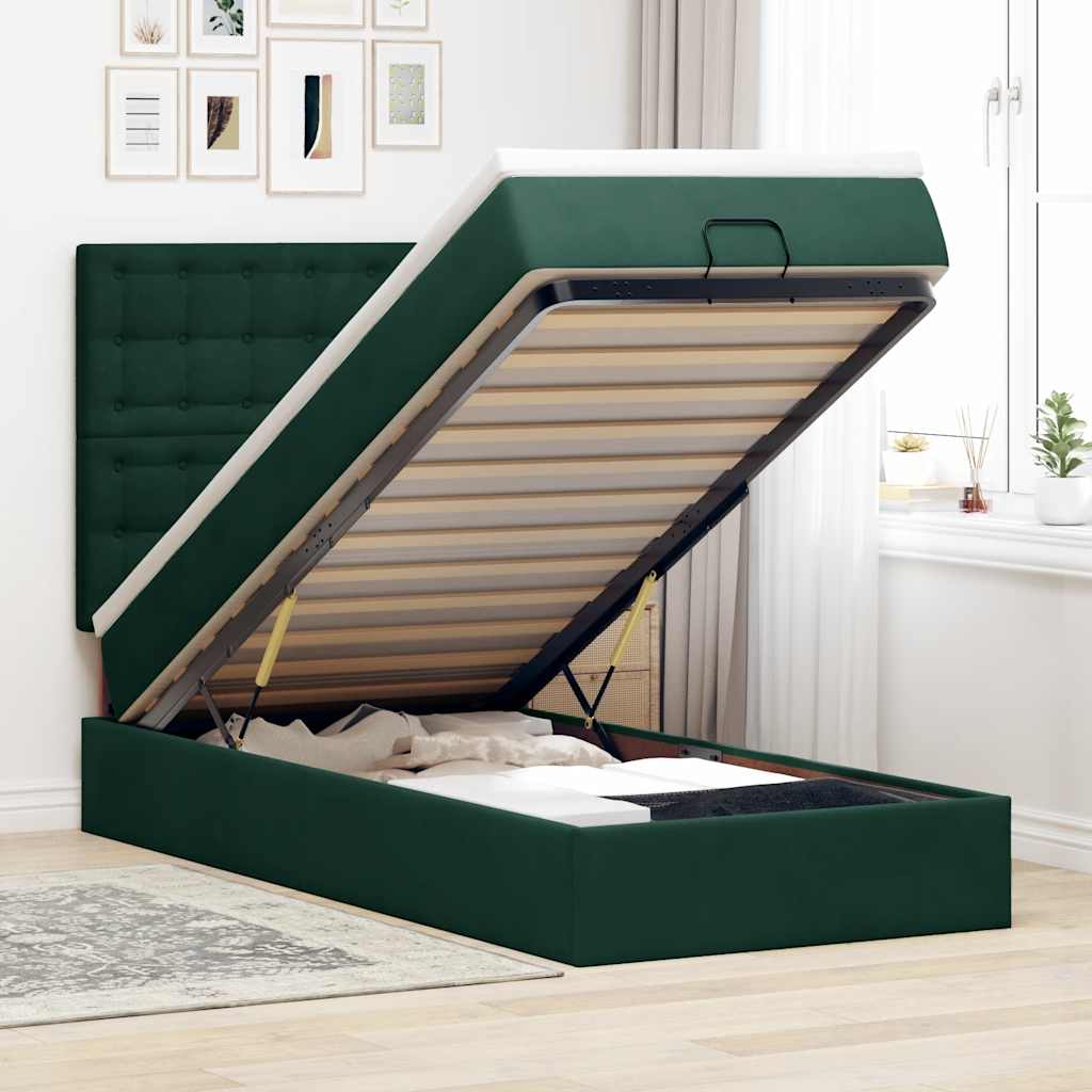 Ottoman bed met matrassen en LED's 90x190cm fluweel donkergroen is nu te koop bij PeponiXL, paradijselijk wonen!