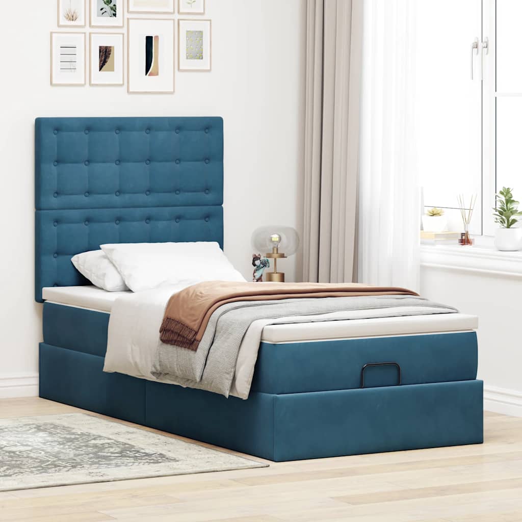 Ottoman bed met matrassen en LED's 90x190cm fluweel donkerblauw is nu te koop bij PeponiXL, paradijselijk wonen!