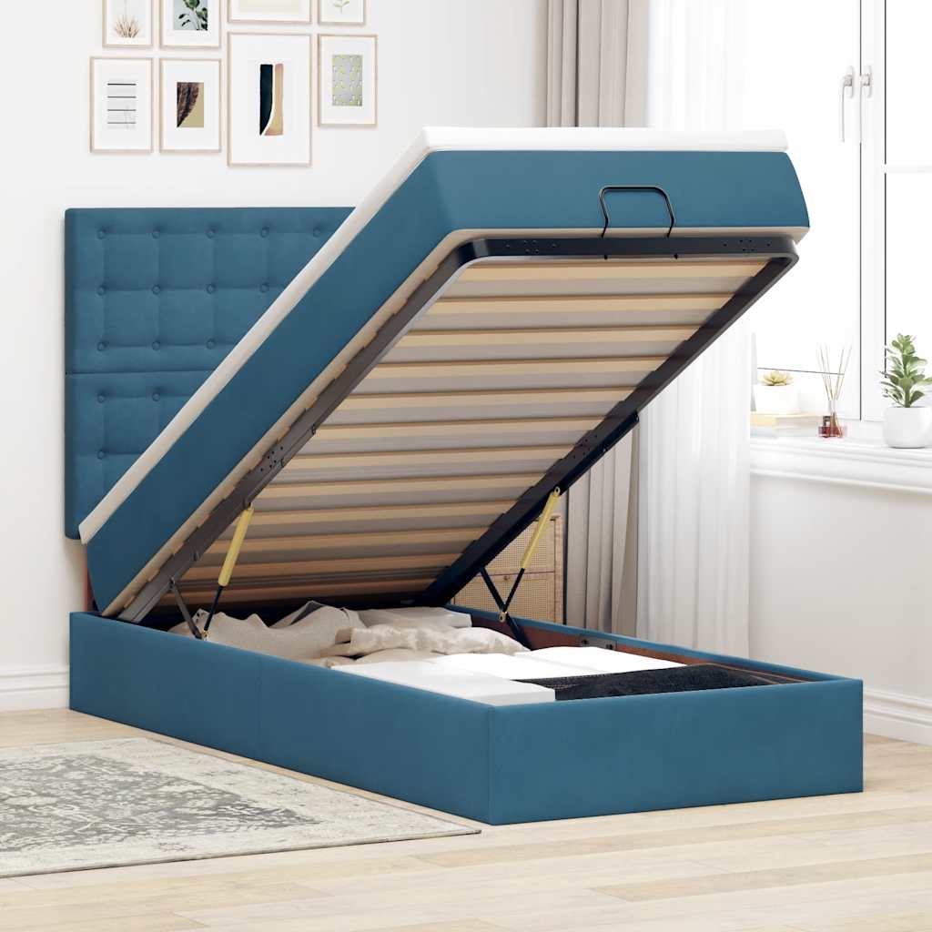 Ottoman bed met matrassen en LED's 90x190cm fluweel donkerblauw is nu te koop bij PeponiXL, paradijselijk wonen!