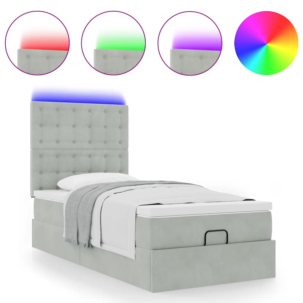 Ottoman bed met matrassen en LED's 90x200cm fluweel lichtgrijs is nu te koop bij PeponiXL, paradijselijk wonen!