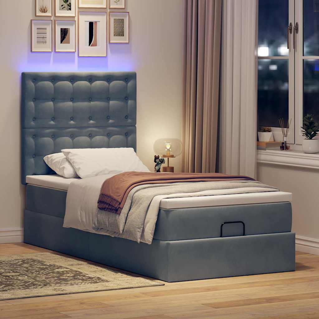 Ottoman bed met matrassen en LED's 90x200cm fluweel donkergrijs is nu te koop bij PeponiXL, paradijselijk wonen!