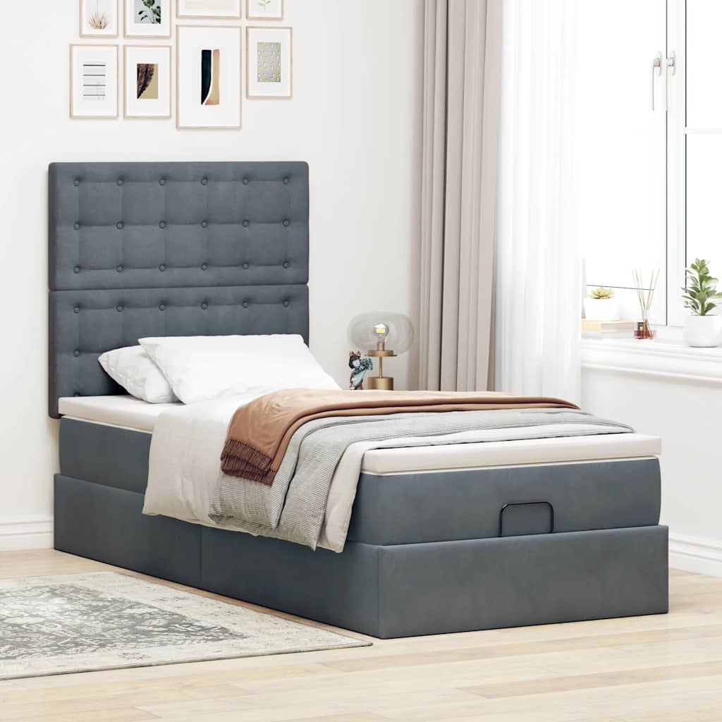Ottoman bed met matrassen en LED's 90x200cm fluweel donkergrijs is nu te koop bij PeponiXL, paradijselijk wonen!