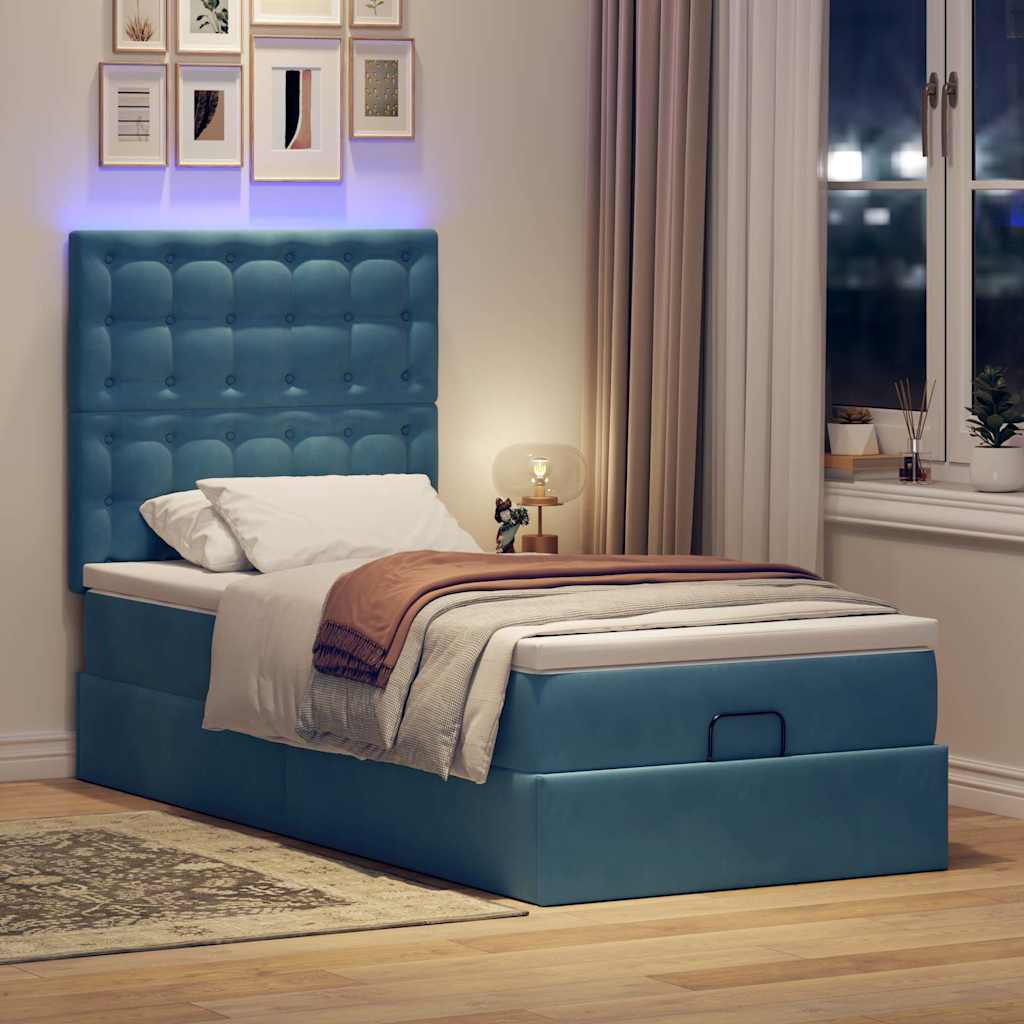 Ottoman bed met matrassen en LED's 90x200cm fluweel donkerblauw is nu te koop bij PeponiXL, paradijselijk wonen!