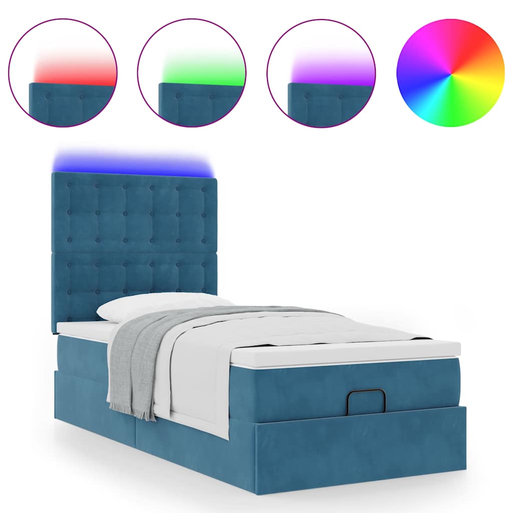 Ottoman bed met matrassen en LED's 90x200cm fluweel donkerblauw is nu te koop bij PeponiXL, paradijselijk wonen!