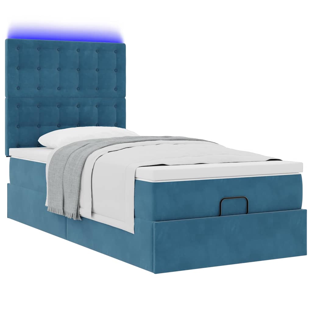Ottoman bed met matrassen en LED's 90x200cm fluweel donkerblauw is nu te koop bij PeponiXL, paradijselijk wonen!