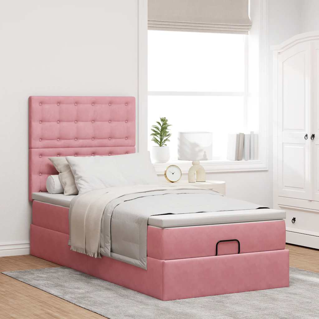 Ottoman bed met matrassen en LED's 90x200cm fluweel roze is nu te koop bij PeponiXL, paradijselijk wonen!