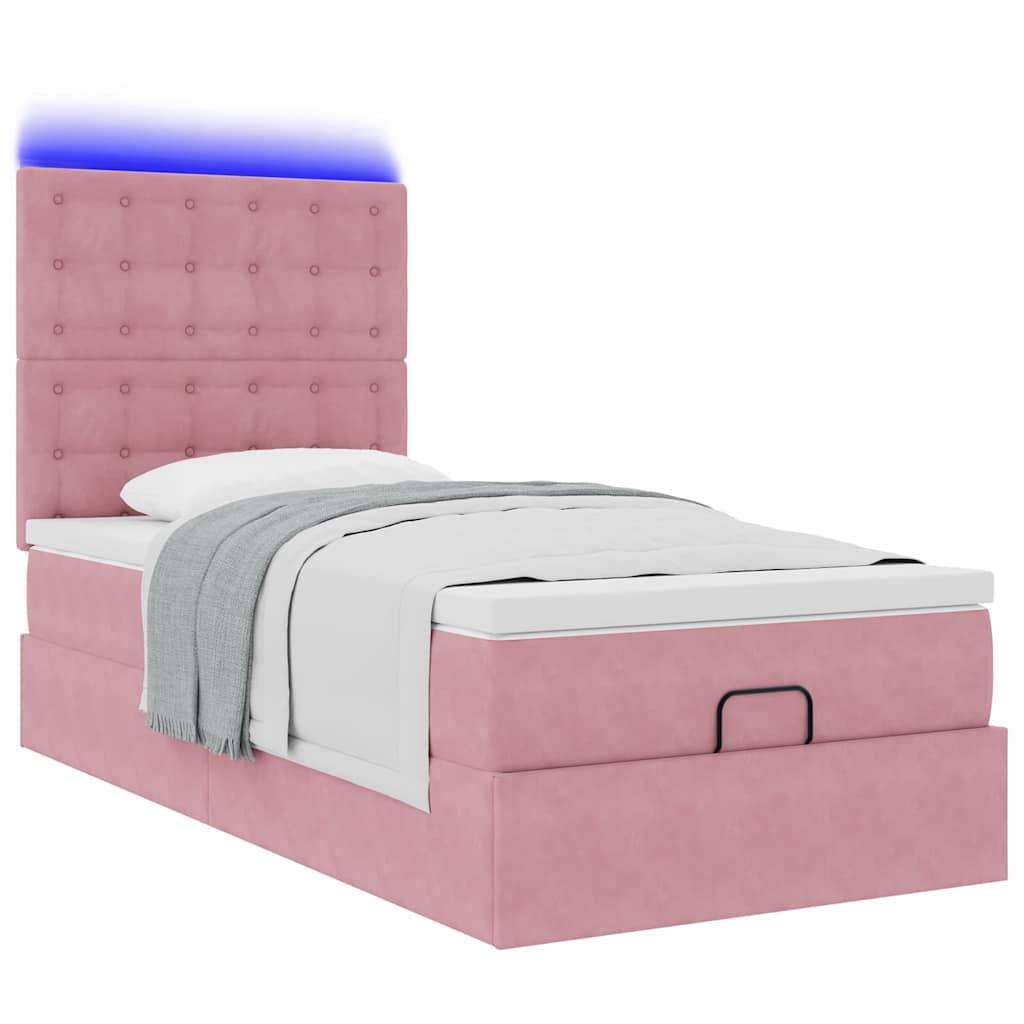 Ottoman bed met matrassen en LED's 90x200cm fluweel roze is nu te koop bij PeponiXL, paradijselijk wonen!