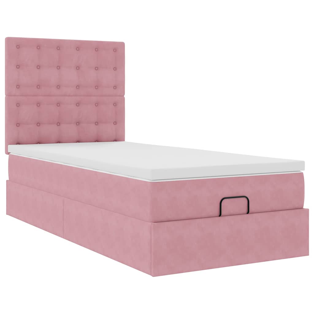 Ottoman bed met matrassen en LED's 90x200cm fluweel roze is nu te koop bij PeponiXL, paradijselijk wonen!