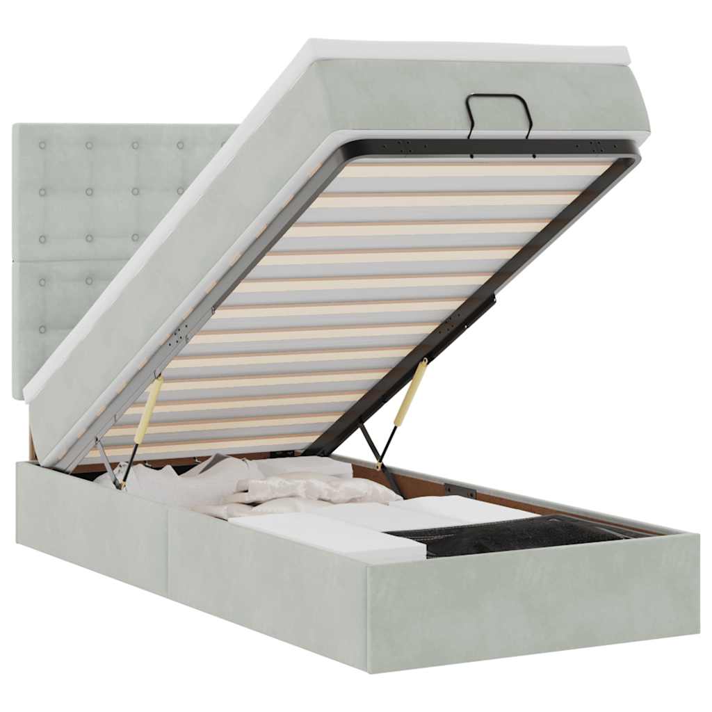Ottoman bed met matrassen en LED's 100x200cm fluweel lichtgrijs is nu te koop bij PeponiXL, paradijselijk wonen!