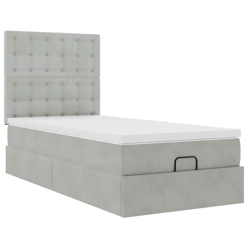 Ottoman bed met matrassen en LED's 100x200cm fluweel lichtgrijs is nu te koop bij PeponiXL, paradijselijk wonen!