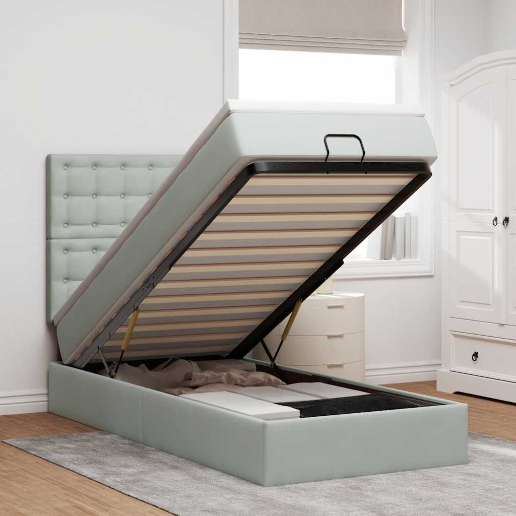 Ottoman bed met matrassen en LED's 100x200cm fluweel lichtgrijs is nu te koop bij PeponiXL, paradijselijk wonen!