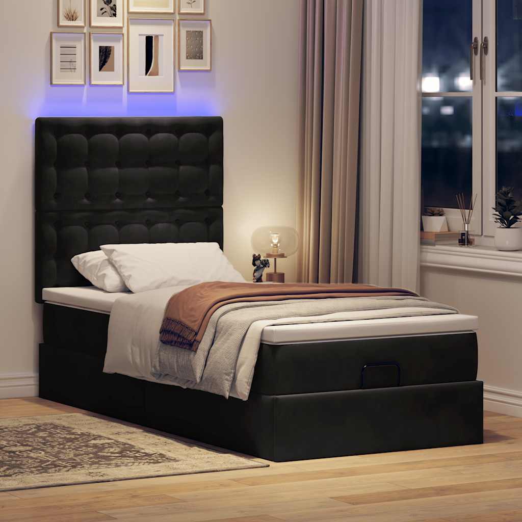 Ottoman bed met matrassen en LED's 100x200cm fluweel zwart is nu te koop bij PeponiXL, paradijselijk wonen!