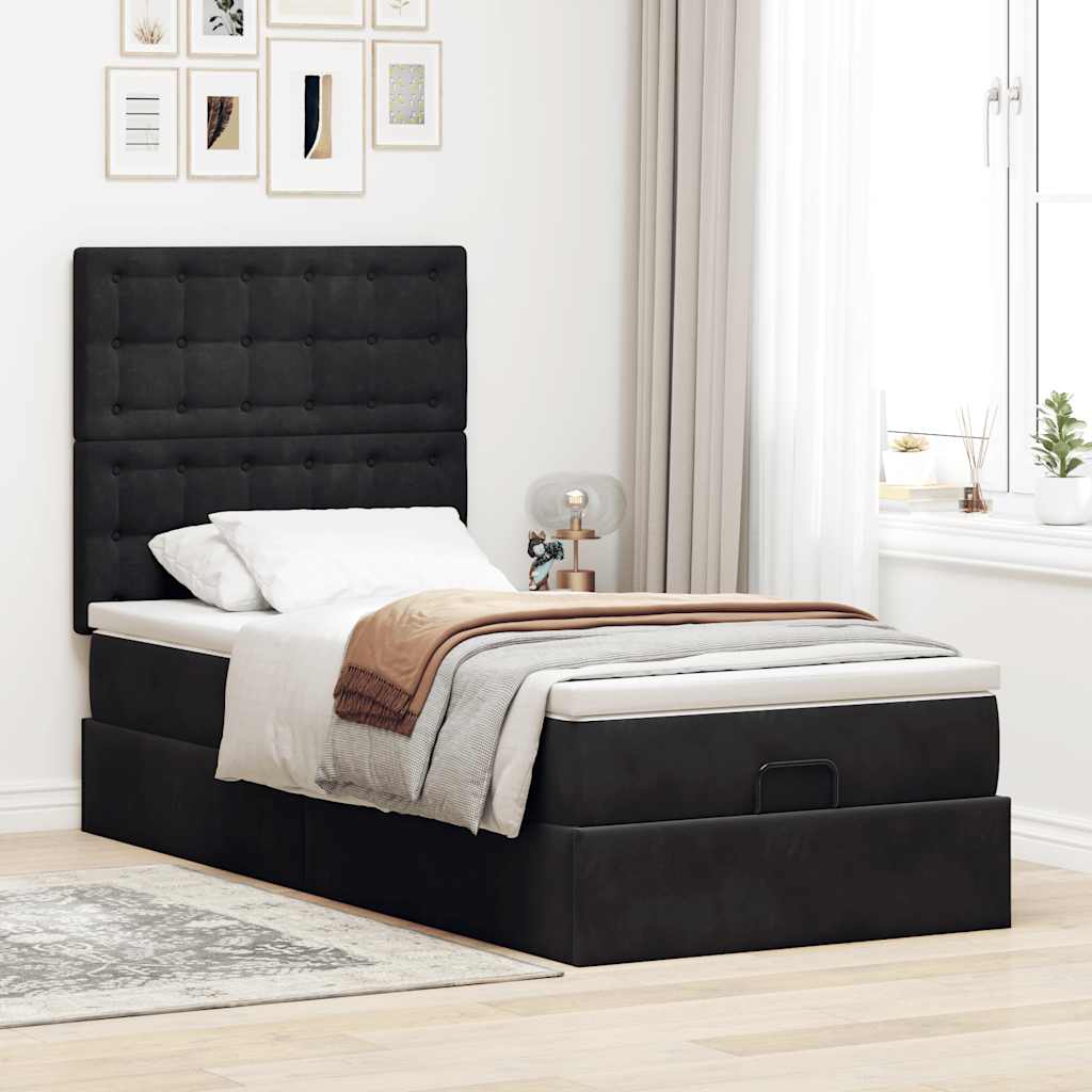 Ottoman bed met matrassen en LED's 100x200cm fluweel zwart is nu te koop bij PeponiXL, paradijselijk wonen!