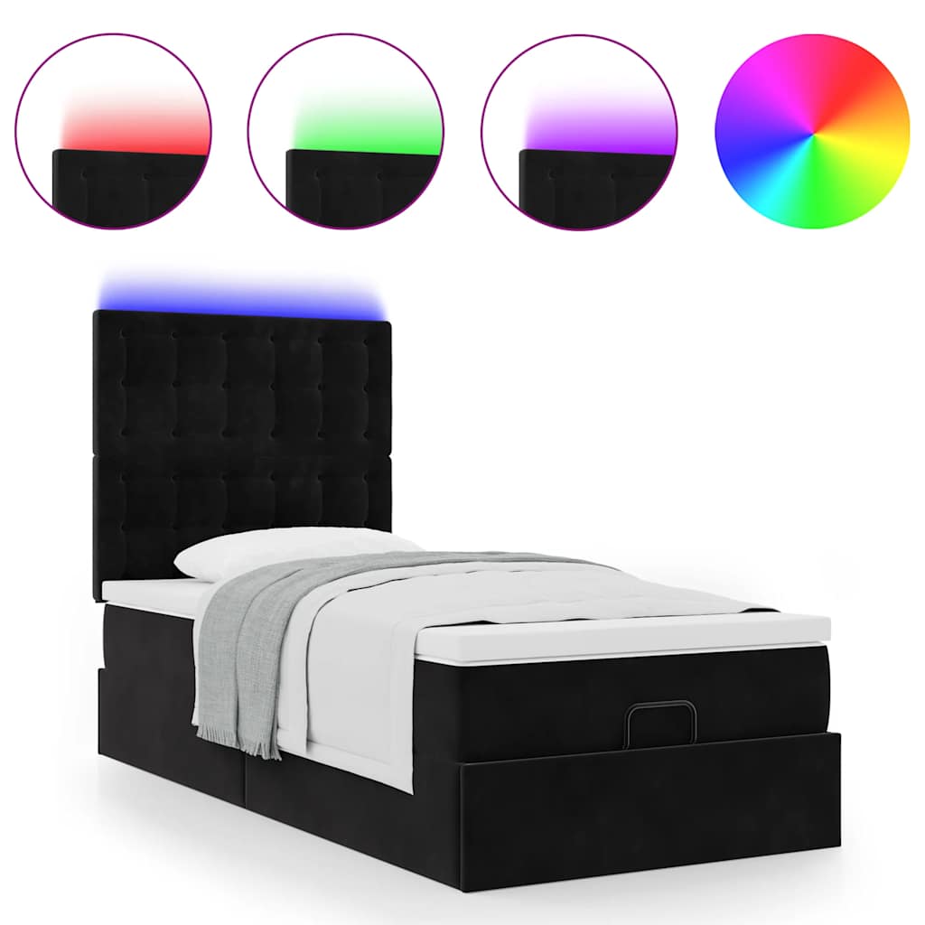 Ottoman bed met matrassen en LED's 100x200cm fluweel zwart is nu te koop bij PeponiXL, paradijselijk wonen!