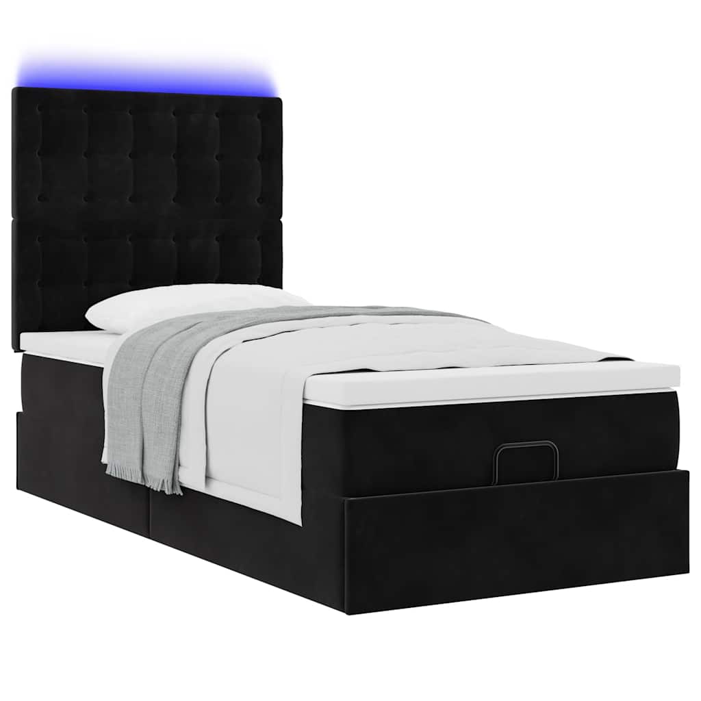 Ottoman bed met matrassen en LED's 100x200cm fluweel zwart is nu te koop bij PeponiXL, paradijselijk wonen!
