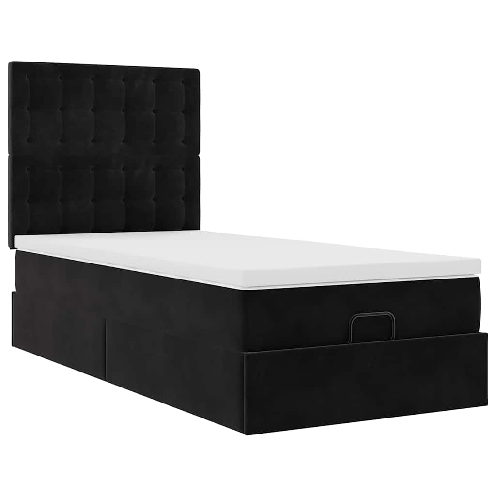 Ottoman bed met matrassen en LED's 100x200cm fluweel zwart is nu te koop bij PeponiXL, paradijselijk wonen!