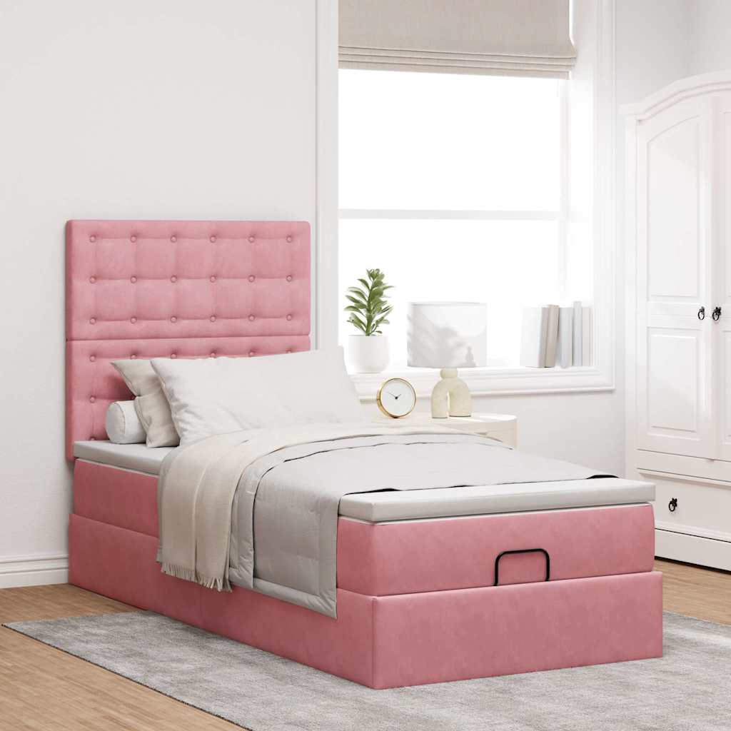 Ottoman bed met matrassen en LED's 100x200cm fluweel roze is nu te koop bij PeponiXL, paradijselijk wonen!
