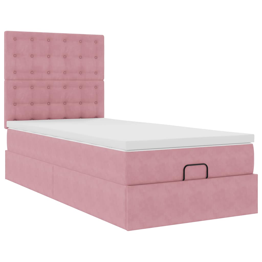 Ottoman bed met matrassen en LED's 100x200cm fluweel roze is nu te koop bij PeponiXL, paradijselijk wonen!