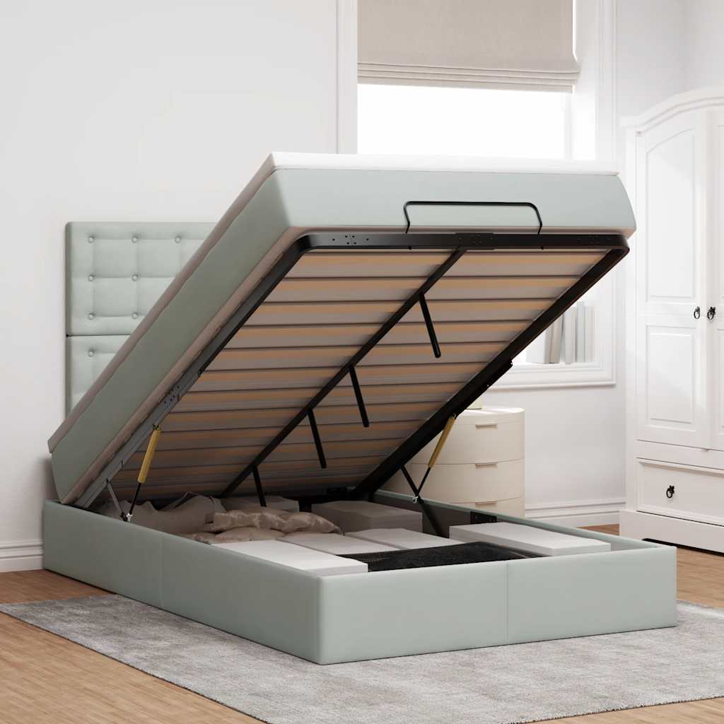 Ottoman bed met matrassen en LED's 120x190cm fluweel lichtgrijs is nu te koop bij PeponiXL, paradijselijk wonen!