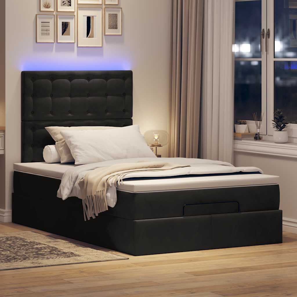 Ottoman bed met matrassen en LED's 120x190cm fluweel zwart is nu te koop bij PeponiXL, paradijselijk wonen!