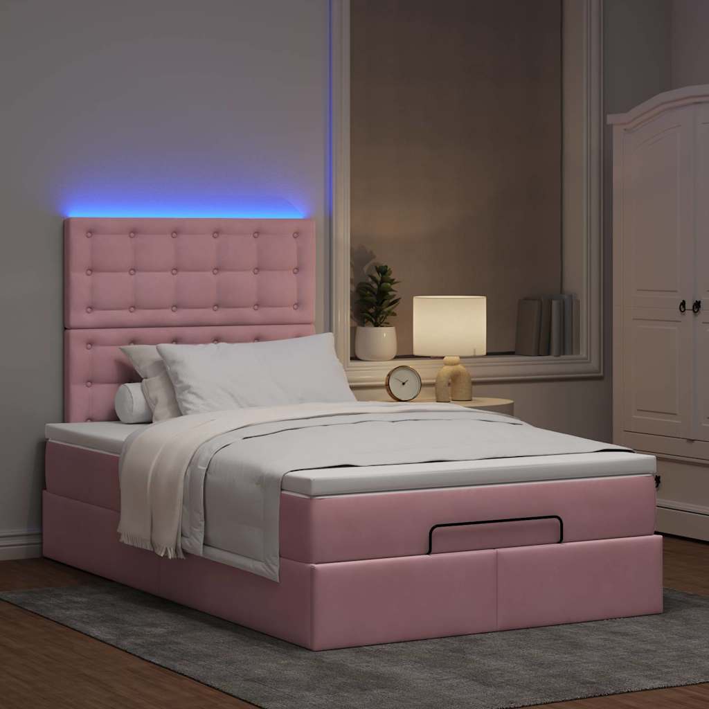 Ottoman bed met matrassen en LED's 120x190cm fluweel roze is nu te koop bij PeponiXL, paradijselijk wonen!