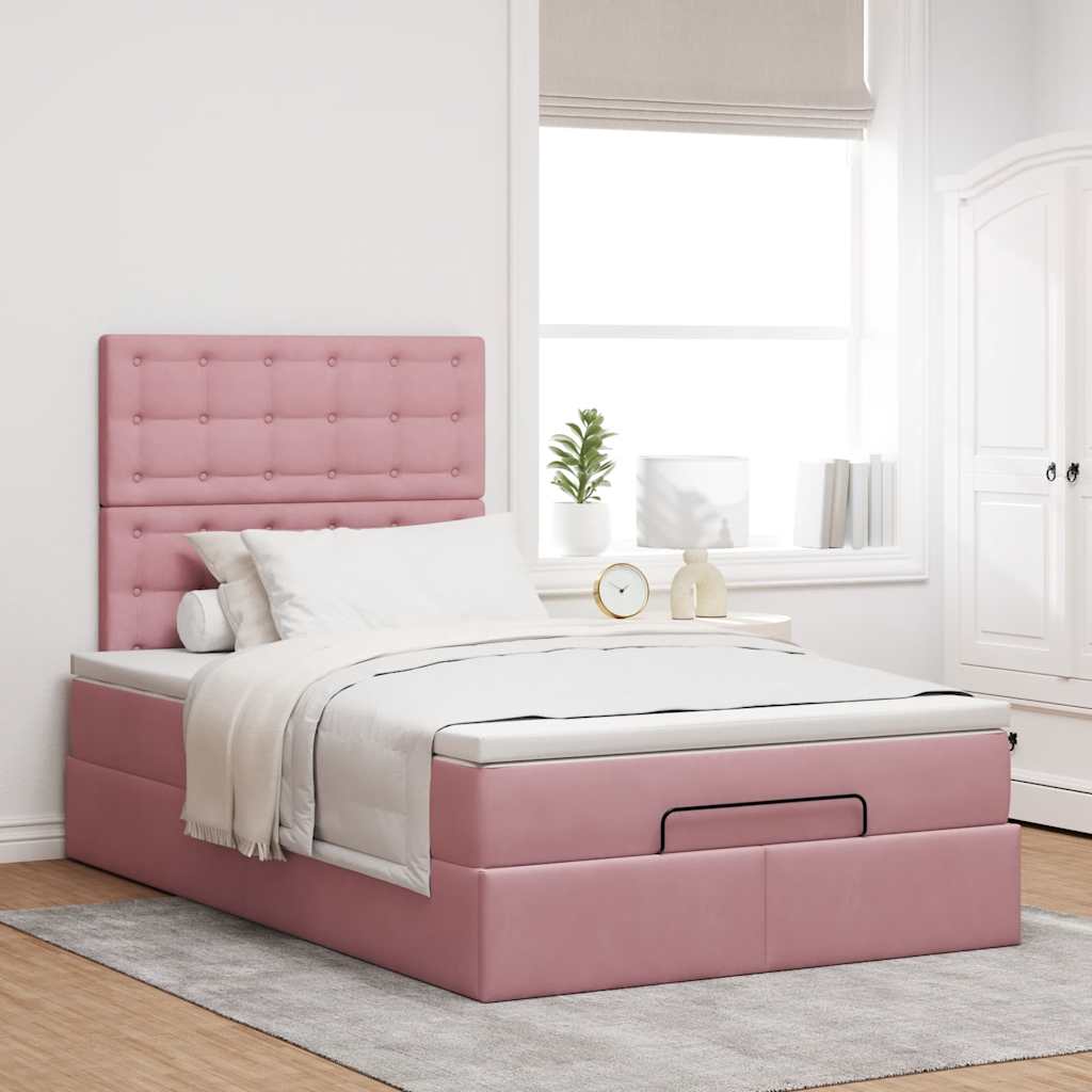 Ottoman bed met matrassen en LED's 120x190cm fluweel roze is nu te koop bij PeponiXL, paradijselijk wonen!