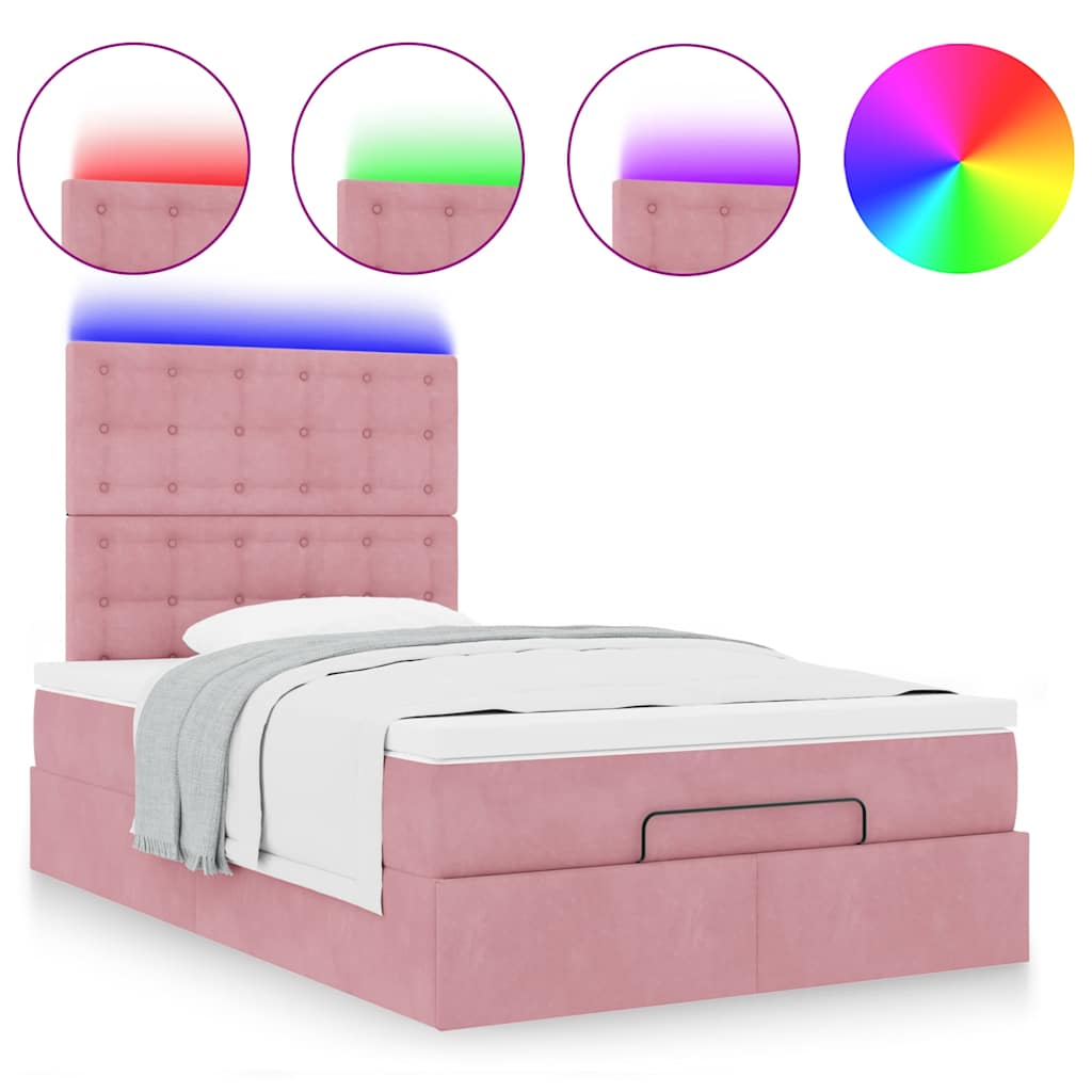 Ottoman bed met matrassen en LED's 120x190cm fluweel roze is nu te koop bij PeponiXL, paradijselijk wonen!