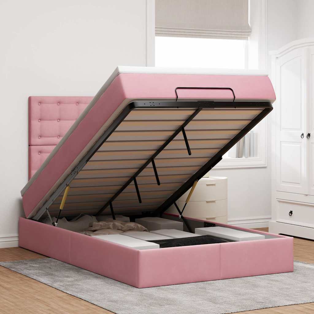 Ottoman bed met matrassen en LED's 120x190cm fluweel roze is nu te koop bij PeponiXL, paradijselijk wonen!
