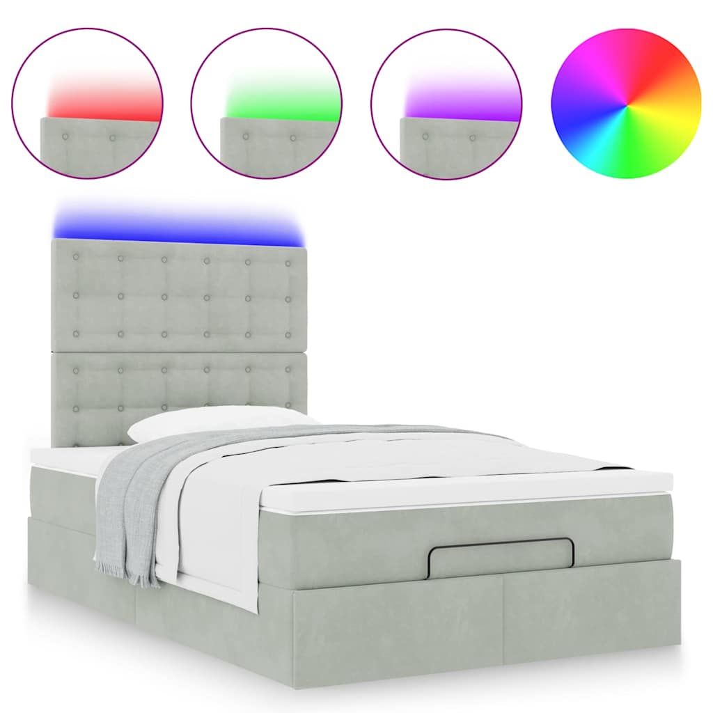 Ottoman bed met matrassen en LED's 120x200cm fluweel lichtgrijs is nu te koop bij PeponiXL, paradijselijk wonen!
