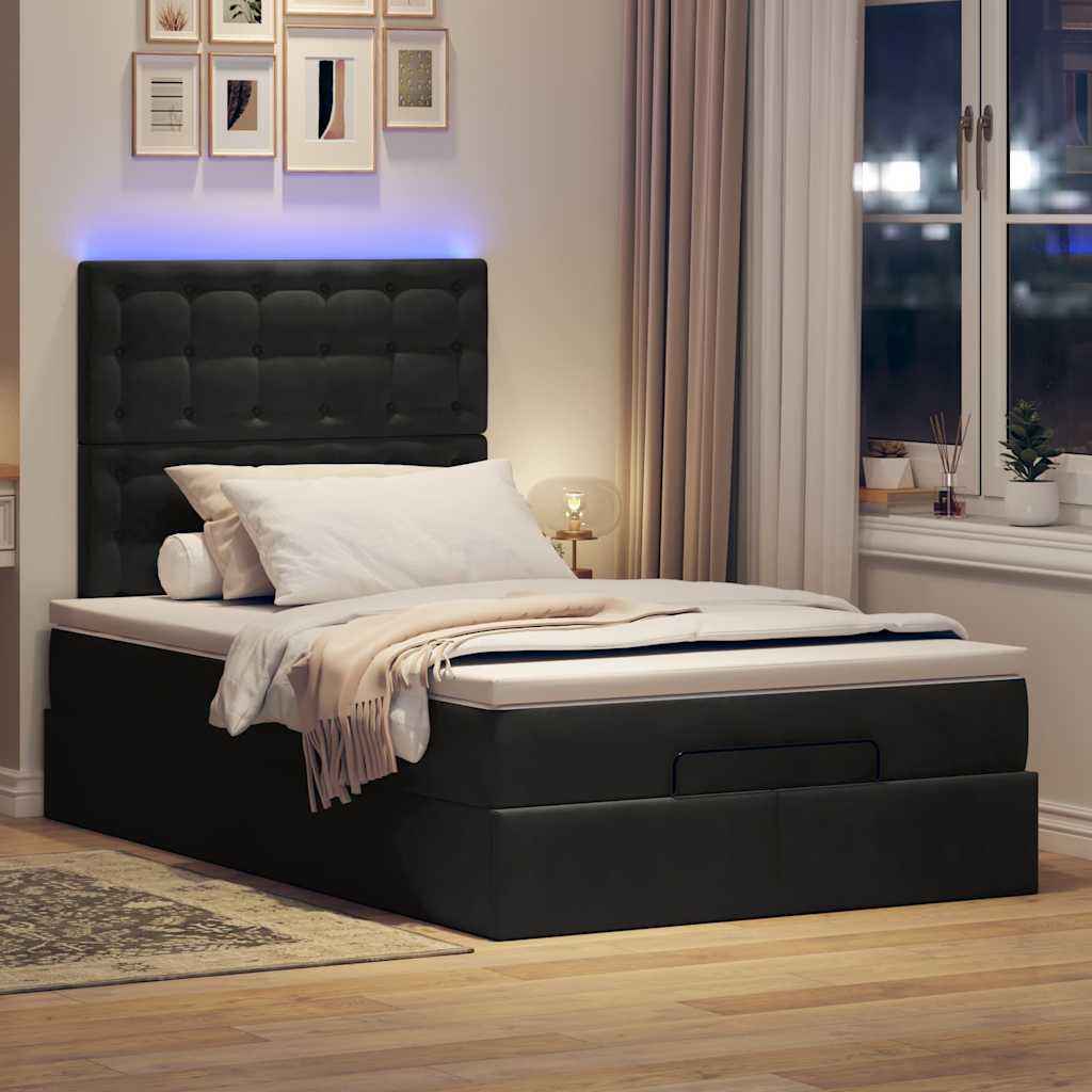 Ottoman bed met matrassen en LED's 120x200cm fluweel zwart is nu te koop bij PeponiXL, paradijselijk wonen!