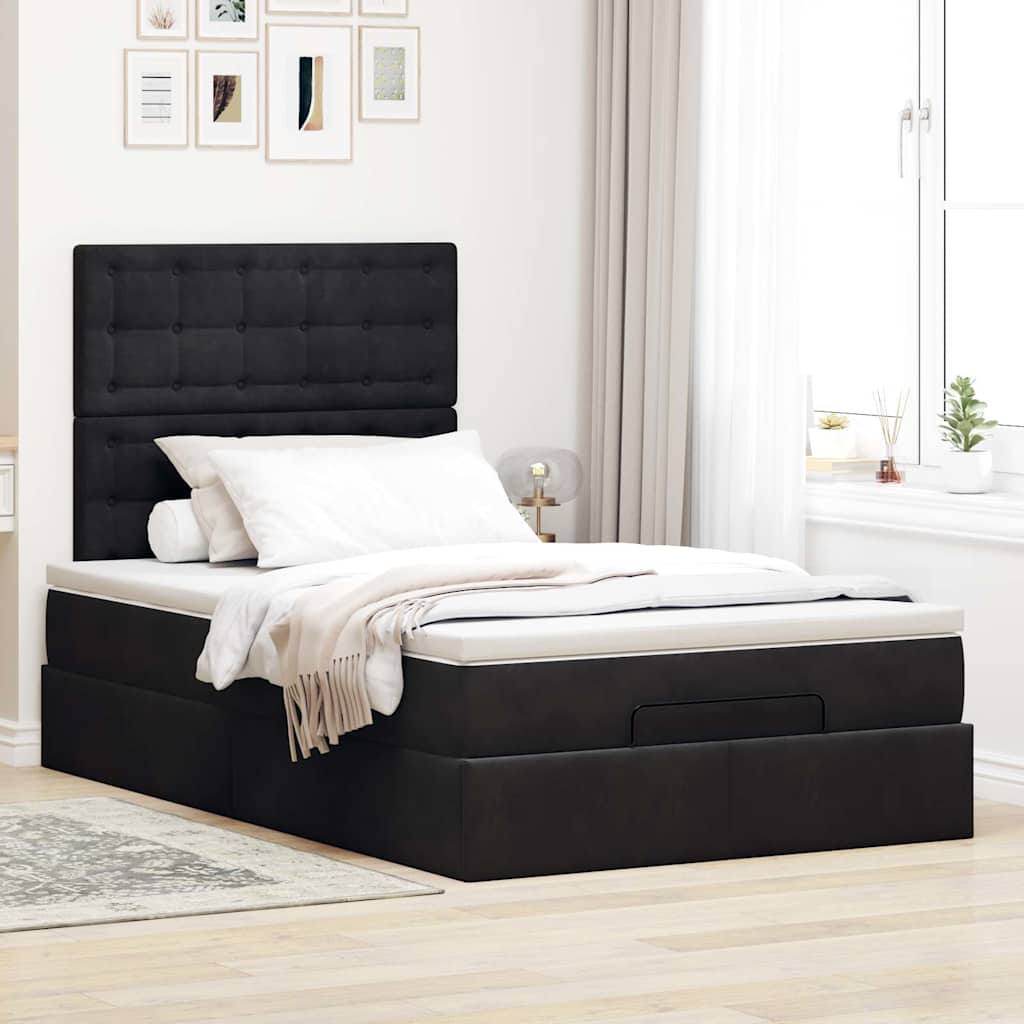 Ottoman bed met matrassen en LED's 120x200cm fluweel zwart is nu te koop bij PeponiXL, paradijselijk wonen!