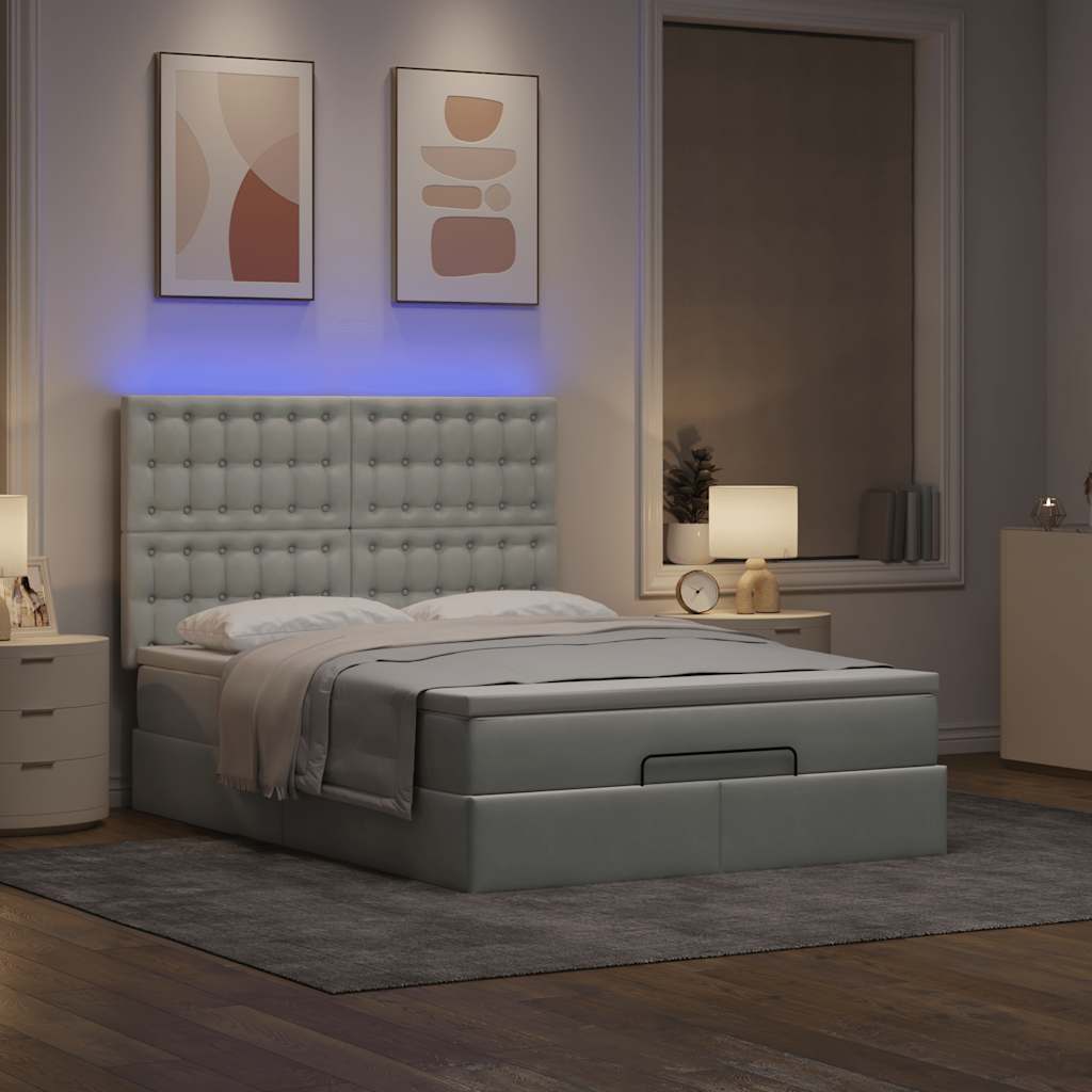 Ottoman bed met matrassen en LED's 140x190cm fluweel lichtgrijs is nu te koop bij PeponiXL, paradijselijk wonen!