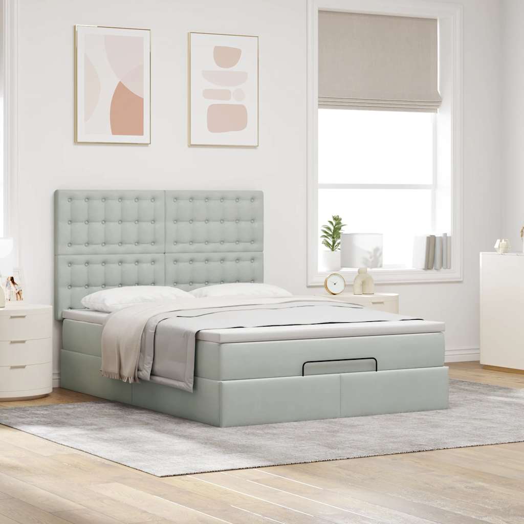 Ottoman bed met matrassen en LED's 140x190cm fluweel lichtgrijs is nu te koop bij PeponiXL, paradijselijk wonen!