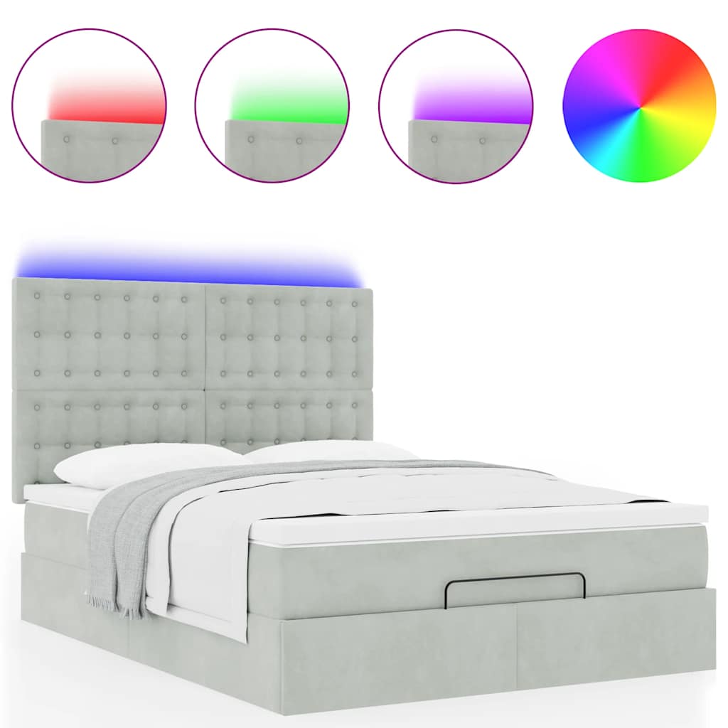 Ottoman bed met matrassen en LED's 140x190cm fluweel lichtgrijs is nu te koop bij PeponiXL, paradijselijk wonen!