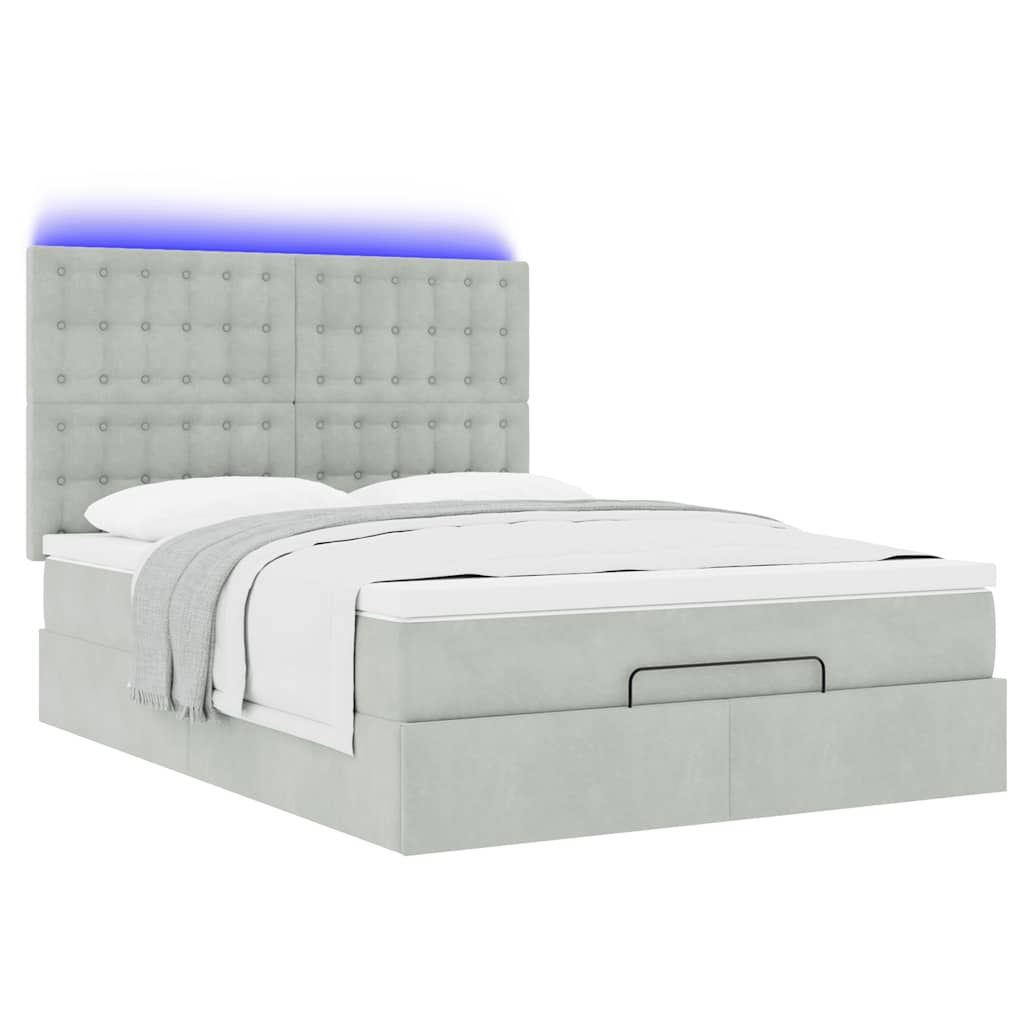 Ottoman bed met matrassen en LED's 140x190cm fluweel lichtgrijs is nu te koop bij PeponiXL, paradijselijk wonen!