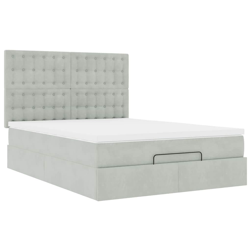 Ottoman bed met matrassen en LED's 140x190cm fluweel lichtgrijs is nu te koop bij PeponiXL, paradijselijk wonen!