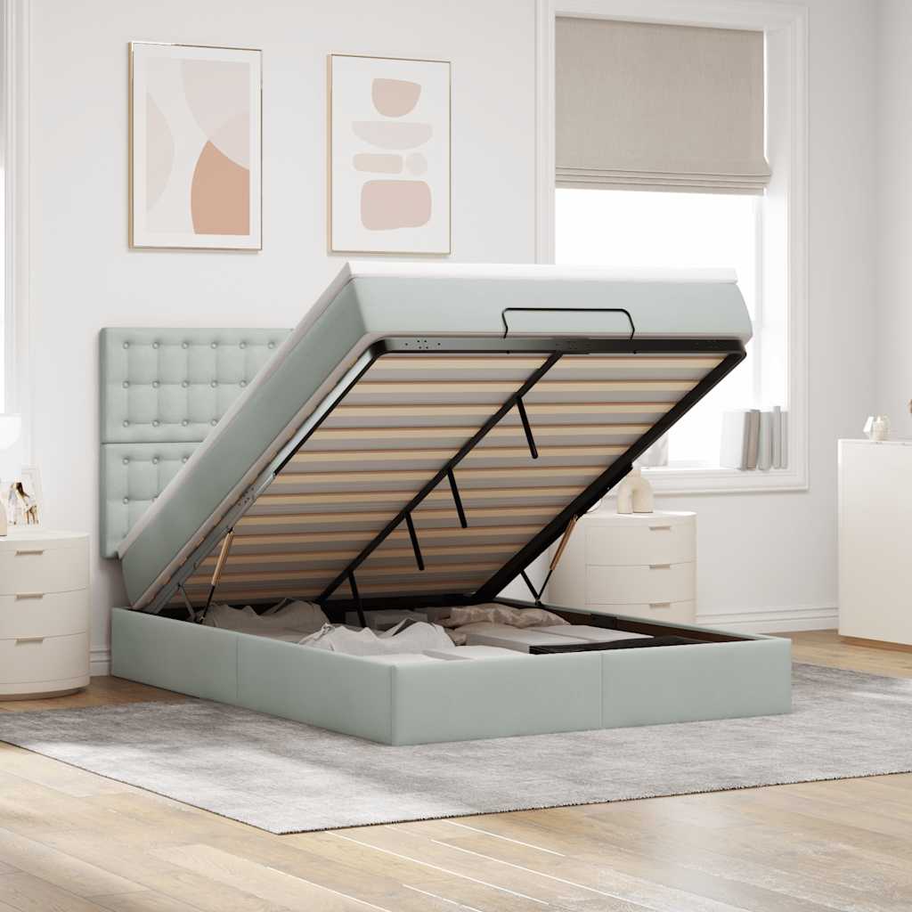 Ottoman bed met matrassen en LED's 140x190cm fluweel lichtgrijs is nu te koop bij PeponiXL, paradijselijk wonen!