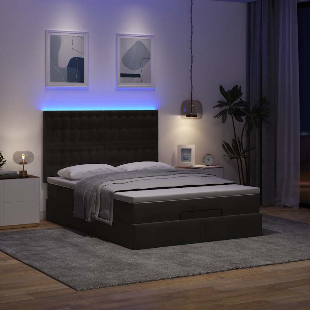Ottoman bed met matrassen en LED's 140x190cm fluweel zwart is nu te koop bij PeponiXL, paradijselijk wonen!