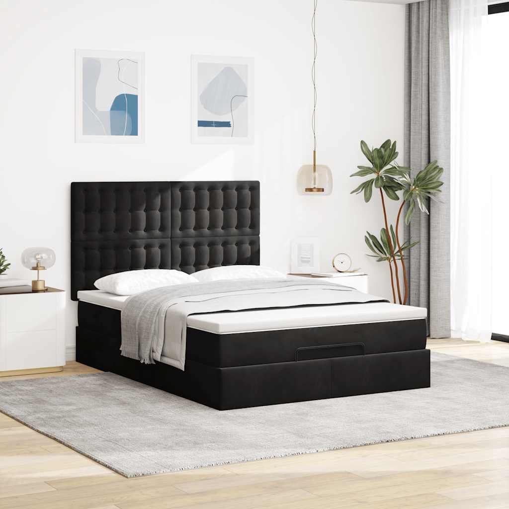 Ottoman bed met matrassen en LED's 140x190cm fluweel zwart is nu te koop bij PeponiXL, paradijselijk wonen!
