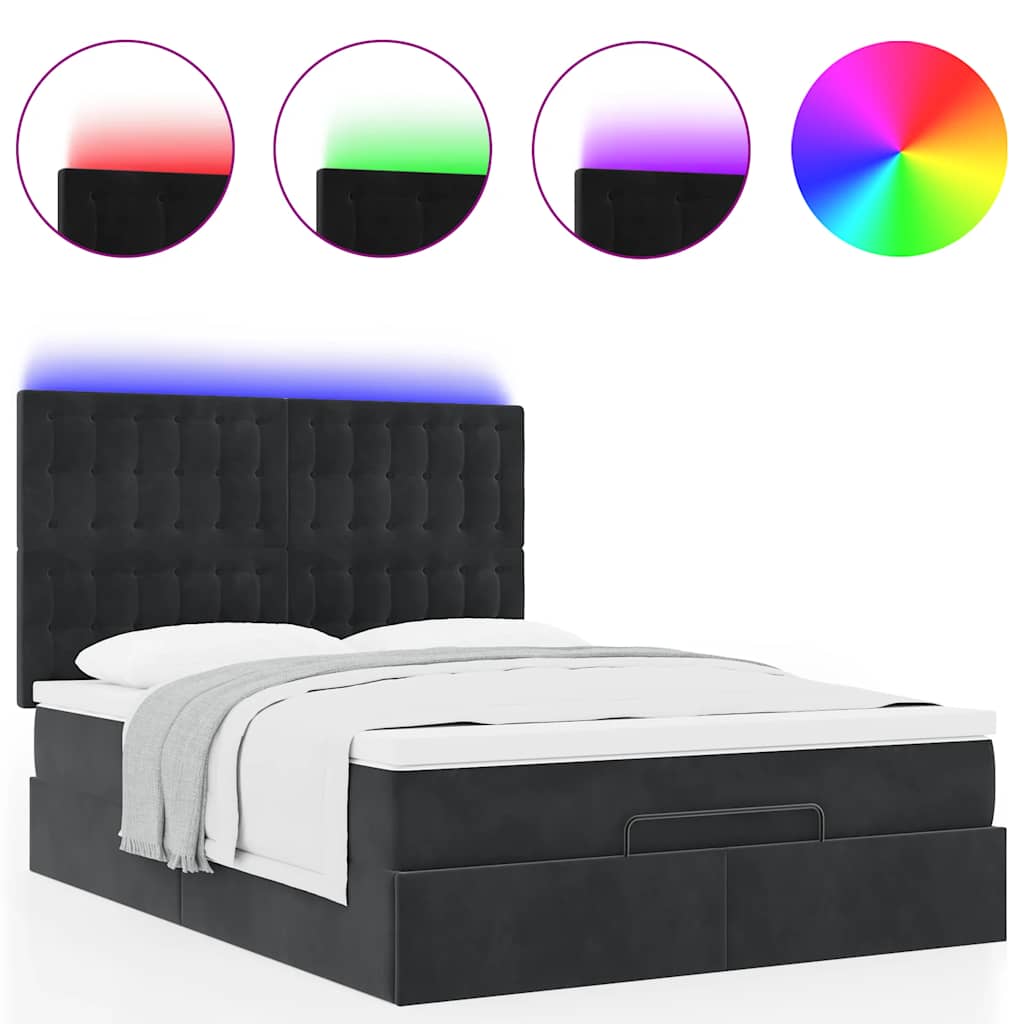 Ottoman bed met matrassen en LED's 140x190cm fluweel zwart is nu te koop bij PeponiXL, paradijselijk wonen!