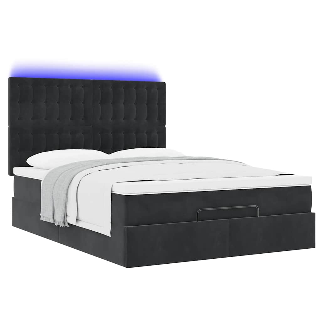 Ottoman bed met matrassen en LED's 140x190cm fluweel zwart is nu te koop bij PeponiXL, paradijselijk wonen!