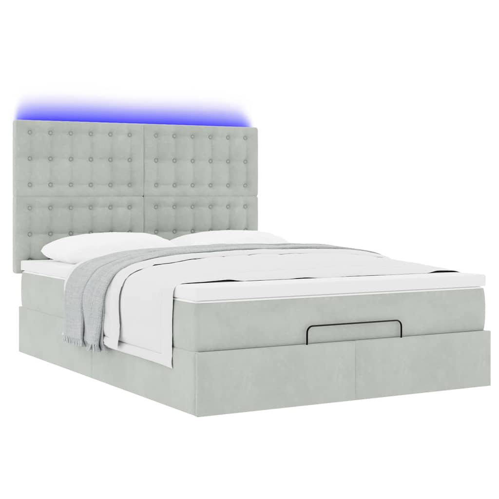 Ottoman bed met matrassen en LED's 140x200cm fluweel lichtgrijs is nu te koop bij PeponiXL, paradijselijk wonen!