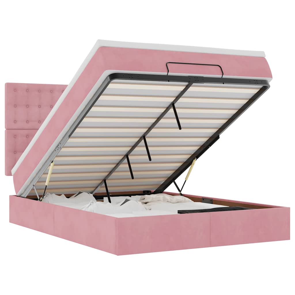 Ottoman bed met matrassen en LED's 140x200cm fluweel roze is nu te koop bij PeponiXL, paradijselijk wonen!